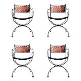 Vintage Arthur Umanoff Scroll Arm Chairs with Leather Strapping - Set of 4 For Sale