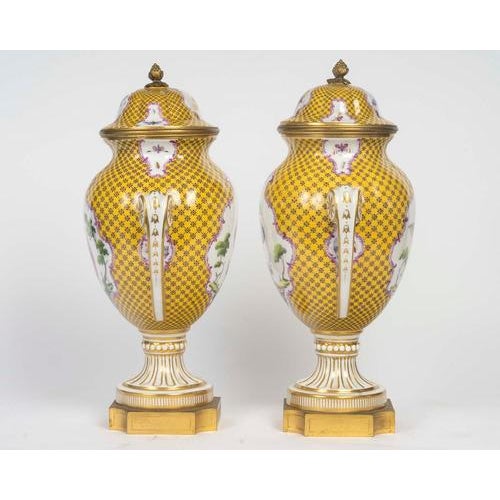 Louis XVI Style Porcelain and Gilded Bronze Covered Vases, Set of 2 For Sale - Image 6 of 12