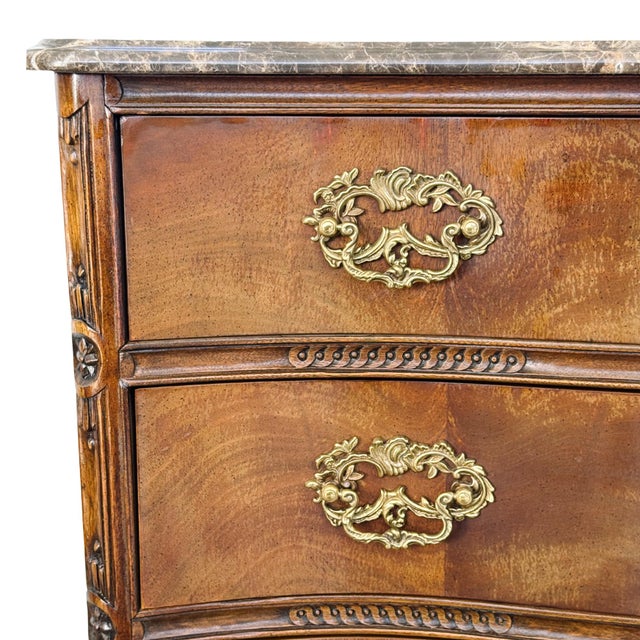 1980s Henredon Louis XV Style Serpentine Mahogany Commode With Marble Top & Ball and Claw Feet For Sale - Image 15 of 18