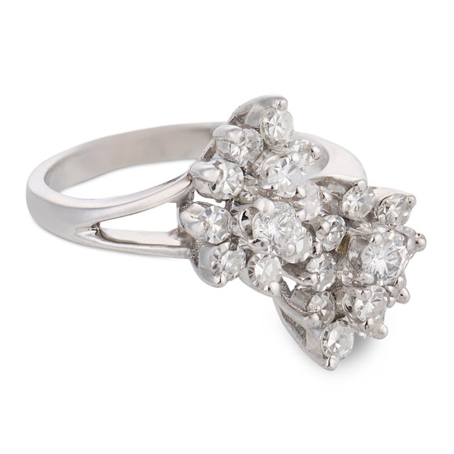 Vintage Diamond 14k White Gold Toi Et Moi Ring, Size 5.5 For Sale - Image 4 of 6