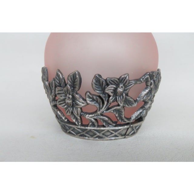 Pink Frosted Glass Perfume Bottle Butterfly Stopper and Metal Filagree 4623b For Sale - Image 10 of 13