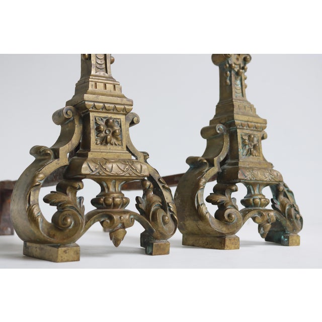 French Baroque Style Brass Andirons, 1890s, Set of 2 For Sale - Image 5 of 11
