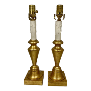 Pair of Vintage Gilt Wood Baluster Lamps