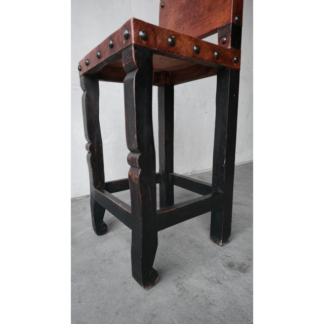 Wood Vintage Spanish Colonial Hacienda Style Leather Bar Stools - Set of 5 For Sale - Image 7 of 10