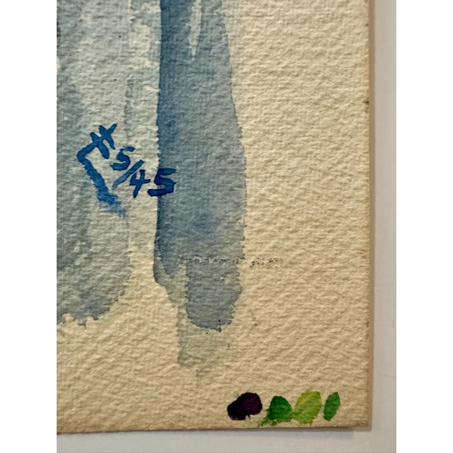 1940s Emil Salloch Original Watercolor on Paper Indoor Still Life Featuring Irises in a Glass Vase, 1945. For Sale - Image 5 of 7