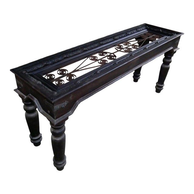 Eclectic Metal Grill & Solid Wood Console Sofa Table | Narrow Sofa Table | Entryway Table| Eclectic | Mid Century Modern Pedestal For Sale