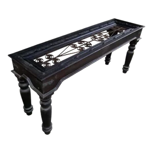 Eclectic Metal Grill & Solid Wood Console Sofa Table | Narrow Sofa Table | Entryway Table| Eclectic | Mid Century Modern Pedestal