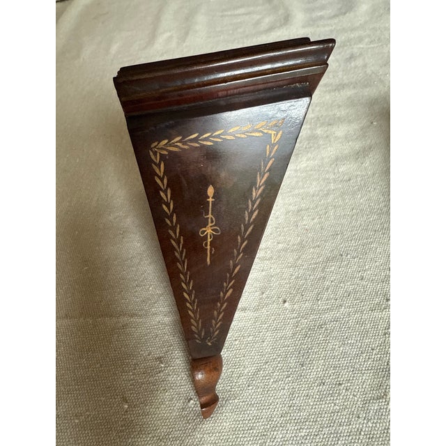 Pair of Vintage Italian Wall Bracket Shelves With Hand Painted Gold Decoration — Neoclassical Carved Wood Corbels, Maker's Mark, Mid-Century Italian For Sale - Image 13 of 14