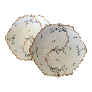 Antique Early 19th Century Paris Porcelain Cabbage Leaf Form Dishes - A Pair