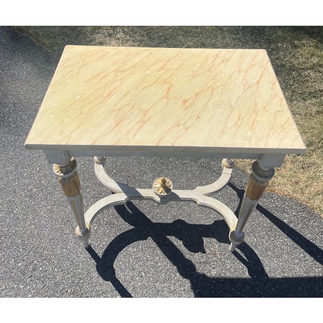 Late 19th Century Antique Gustavian Swedish French Neoclassical Painted Wood Gilt Console Table W/ Faux Marble Top For Sale - Image 5 of 9