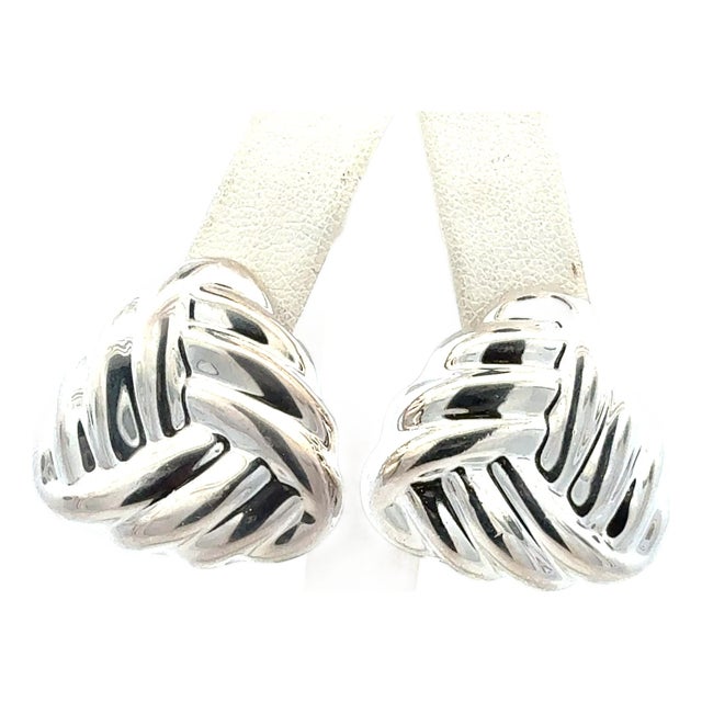 Late 20th Century Tiffany & Co Puffed Omega Back Earrings Non Pierced Sterling Silver Estate, A Pair For Sale