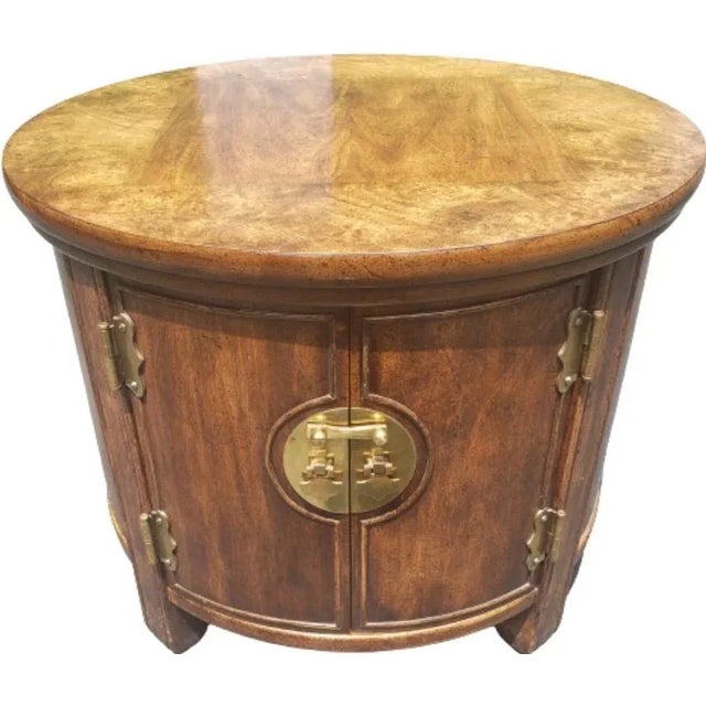 American 1970s American Classical Solid Walnut Drum Style End Table For Sale - Image 3 of 7