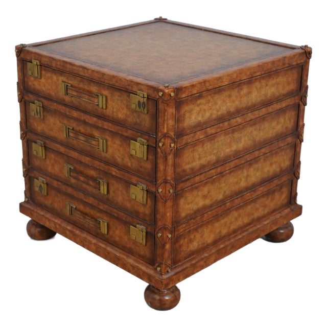 Maitland Smith Leather Luggage Chest Chiffonier For Sale