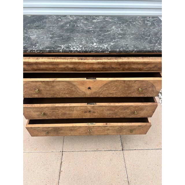French 19th Century Louis Philippe Bleached Burl Walnut Marble Top Commode For Sale - Image 12 of 12