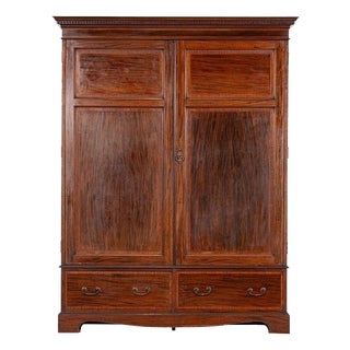 Large English Inlaid Mahogany Double Wardrobe, 1890 For Sale