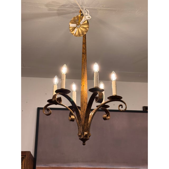 Gold Paul Ferrante Antique Dutch Metal Leaf Iris Chandelier For Sale - Image 8 of 12