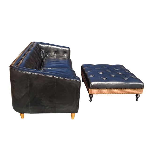S. Monroe Experience the Classic Heritage &Contemporary Clean Lines With the Monrowe Leather Loveseat With a Custom Ottoman For Sale - Image 4 of 11
