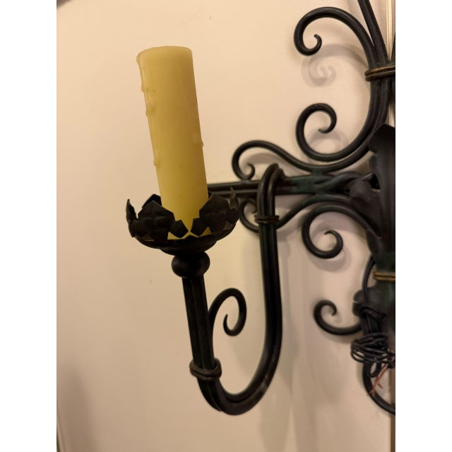 Traditional 19th Century Iron Two-Arm Sconces, Circa 1890 For Sale - Image 3 of 12