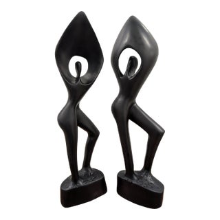 1980s Hand Carved African Angel of Peace Carvings - Set of 2 For Sale