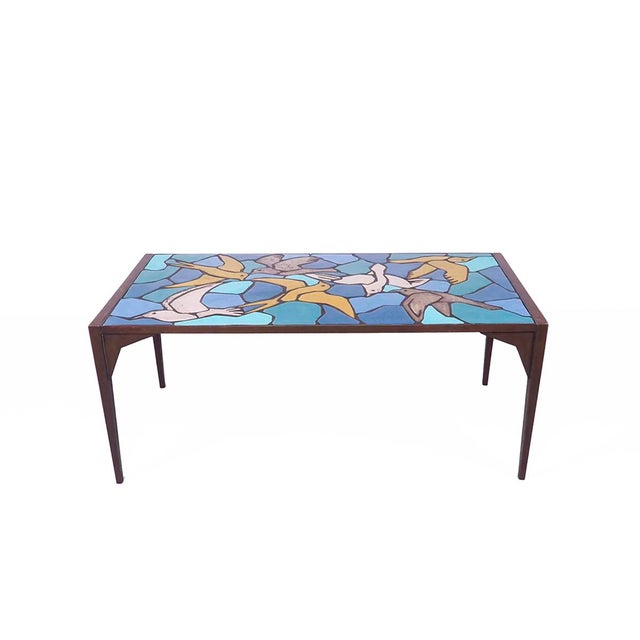 Vintage Metal Coffee Table in Ceramic Mosaic with Bird Motif, 1970s For Sale - Image 10 of 11