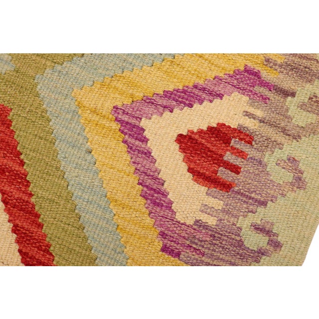 Textile Southwestern Turkish Kilim Blue Red Hand-Woven Wool Rug For Sale - Image 7 of 9