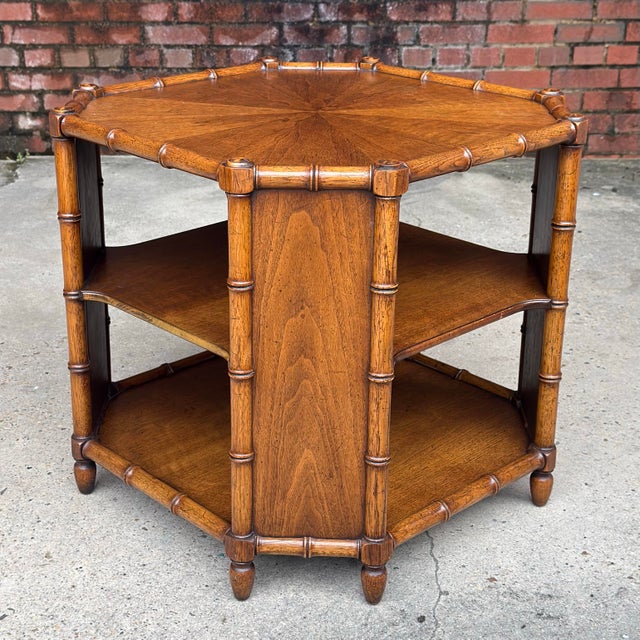 Vintage Henredon Attributed Faux Bamboo Two Tiered Side Table For Sale - Image 9 of 12