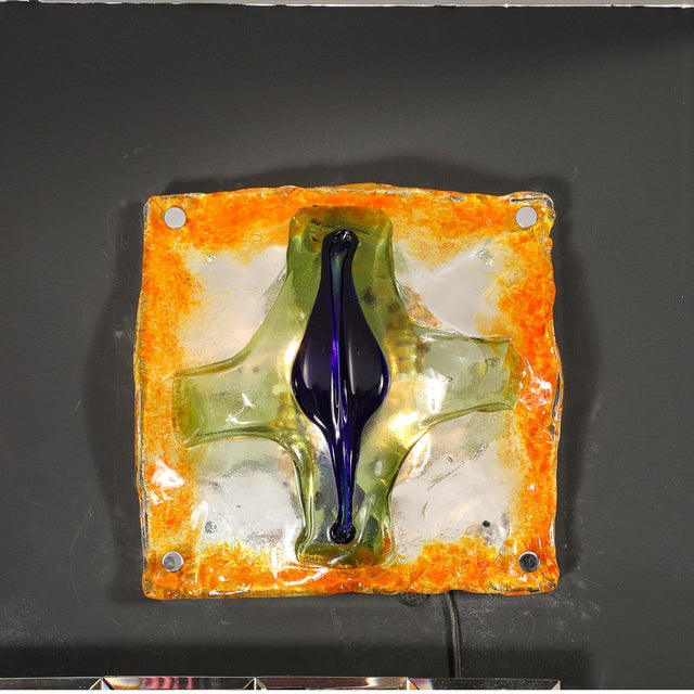 Mazzega Murano Mid-Century Hand-Blown Amber, Green & Blue Murano Glass Sconces by Mazzega For Sale - Image 4 of 18