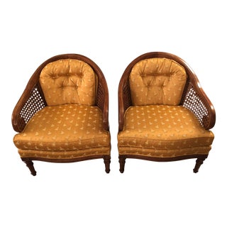 1970s Vintage Key City Gold Caned Barrel Chairs-A Pair For Sale