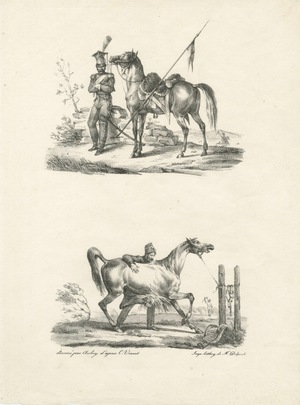 After Carle Vernet, Arabian Horse & Cavalry, 1825, Lithograph