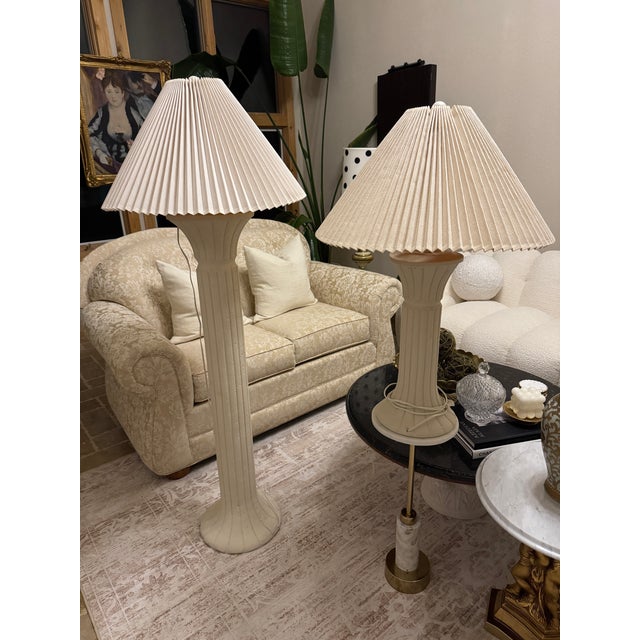 Vintage 1989 Dynasty Neoclassical Fluted Column Floor & Table Lamps – Set of 2 For Sale - Image 9 of 9
