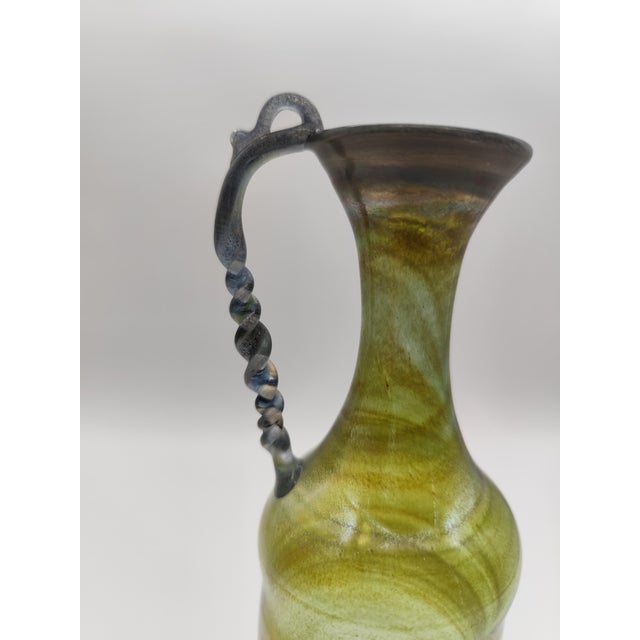 Mid-Century Modern Vintage Roman Mouth-Blown Filigree Glass Jug with Twisted Handle, 1950s For Sale - Image 3 of 8