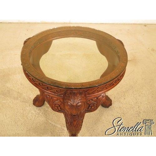 1990s Lion Carved Mahogany Round Center Table With Glass Top For Sale - Image 5 of 9