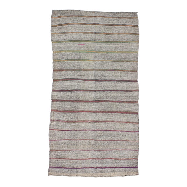 1960s Turkish Striped Gray Kilim Rug For Sale