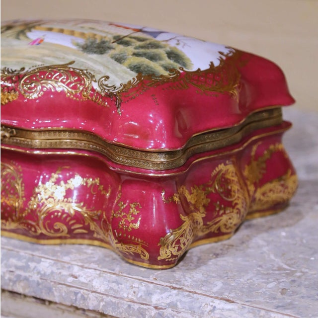 Early 20th Century French Sevres Gilt Ormolu and Porcelain Jewelry Table Box For Sale - Image 11 of 13