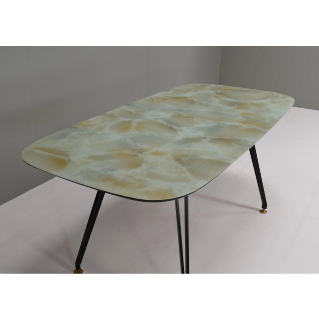 Black Italian Dining Table with Metal Base and Glass Top and Brass, 1950s For Sale - Image 8 of 14