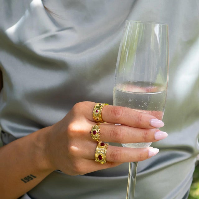 Bronze Queen Cleopatra Ruby Energy Cuff Adjustable Ring, Size 4 For Sale - Image 8 of 10