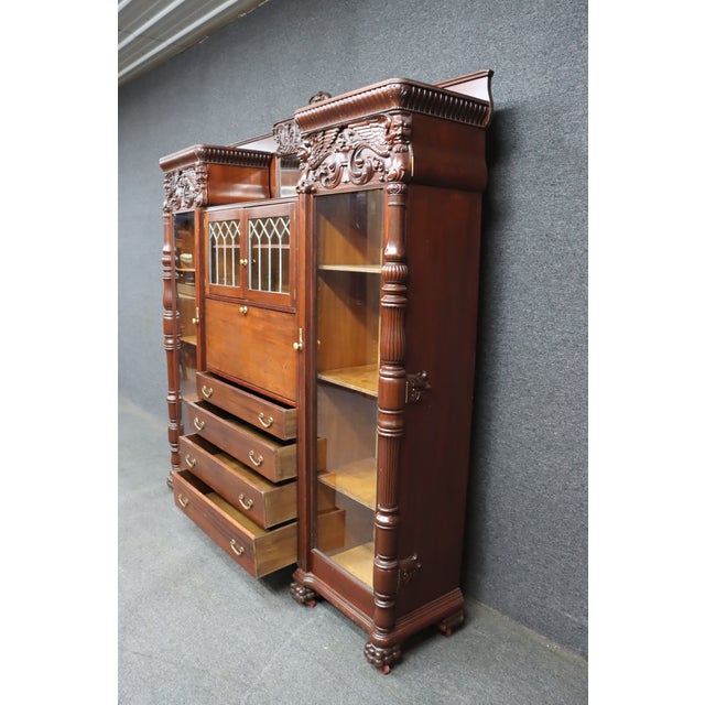 Attributed r.j. Horner Mahogany Breakfront Bookcase Secretary With Winged Griffin Carvings For Sale - Image 14 of 18