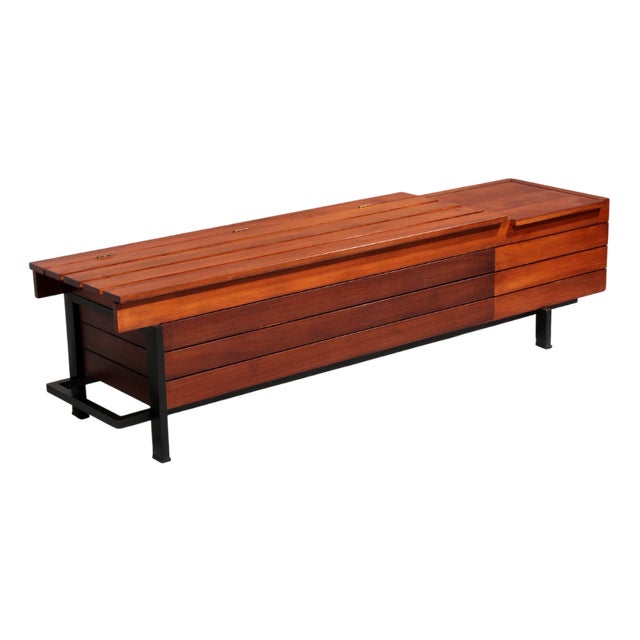 Vintage Wooden Bench with Storage, 1960 For Sale