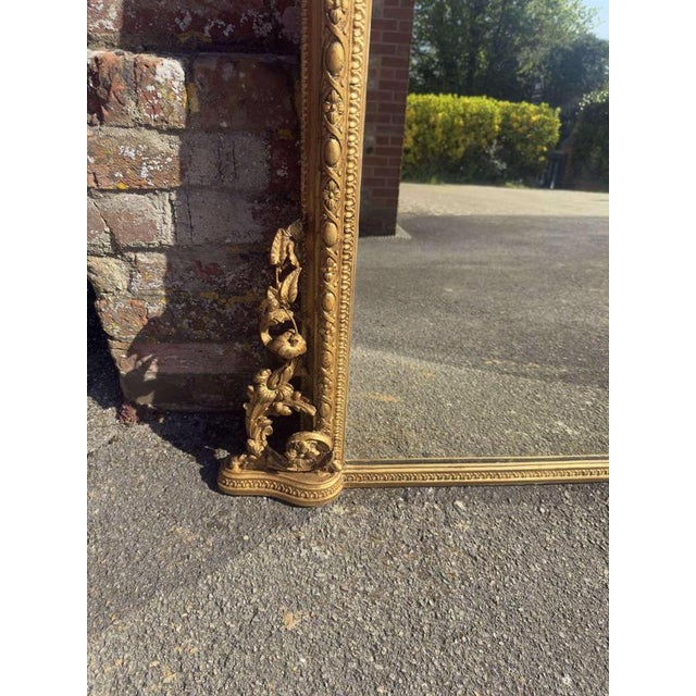 Large Antique English Gilt Overmantle Mirror, 19th Century For Sale - Image 5 of 9