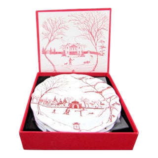 Juliska Country Estate Ruby Party Plates 4 Landscapes With Box For Sale