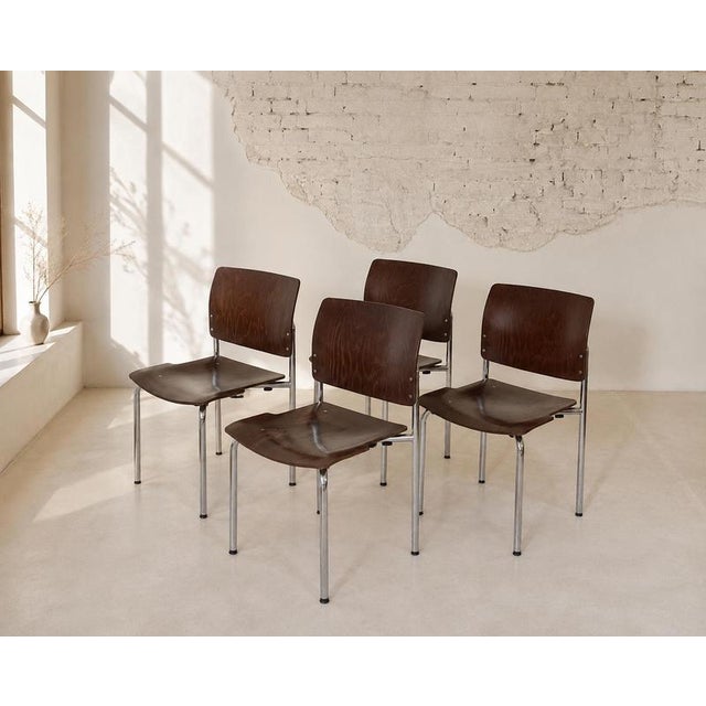 Vintage Plywood and Chrome Stacking Chairs from Kusch + Co., Germany, 1970s, Set of 4 For Sale - Image 11 of 11
