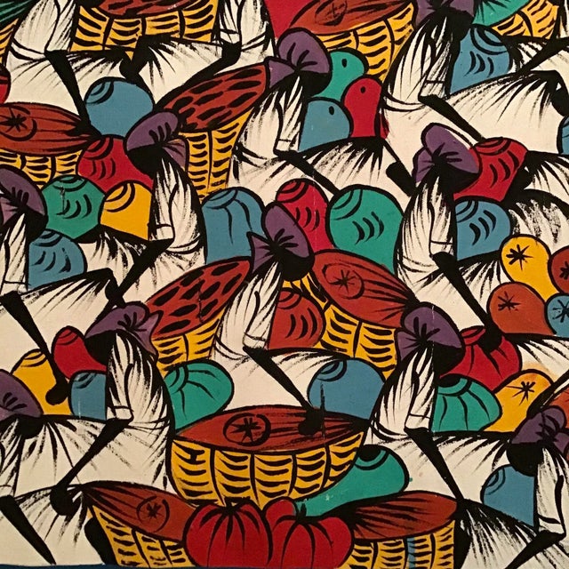 Tribal “Market Day” Mid Century Haitian Oil on Canvas Painting For Sale - Image 3 of 5