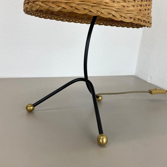 Vintage Austrian Metal and Rattan Tripod Table Light, 1960s For Sale - Image 16 of 18