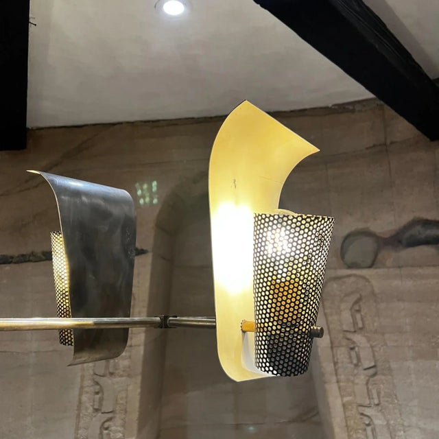 Black 1960s Four Light Modern Chandelier Metal and Mesh Style of Pierre Guariche For Sale - Image 8 of 13