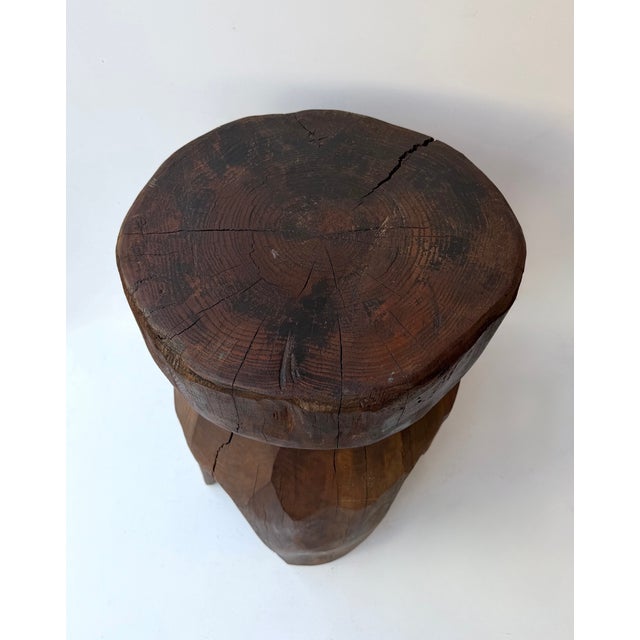Mid-Century Modern Pair of Brutalist Massive Wood Mushroom Stools. Italy, 1960s For Sale - Image 12 of 13