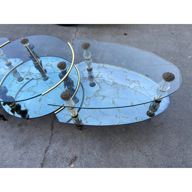 Glass 1940s Hollywood Regency Goran of Belgium 3-Piece Coffee Table Set Unmarked For Sale - Image 7 of 12