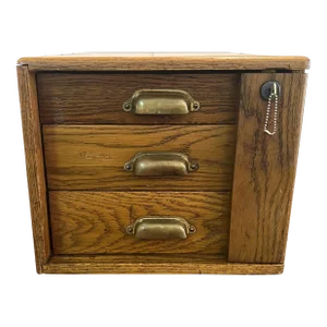 1950s Vintage Oak Post Office Locking Employees Cash & Stamp Box by National Cabinet Co.