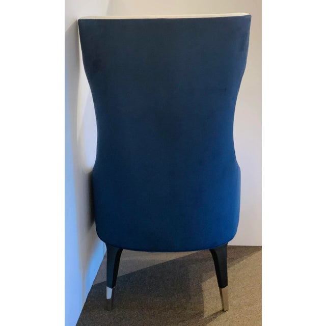 Navy Blue Caracole Couture Modern Navy Blue Velvet and White Linen Chairs - a Pair For Sale - Image 8 of 9