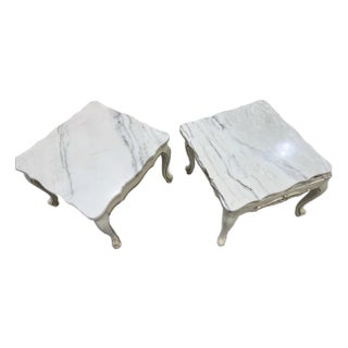 French Louis XV Style Vintage Pair Marble Top Low End Tables For Sale