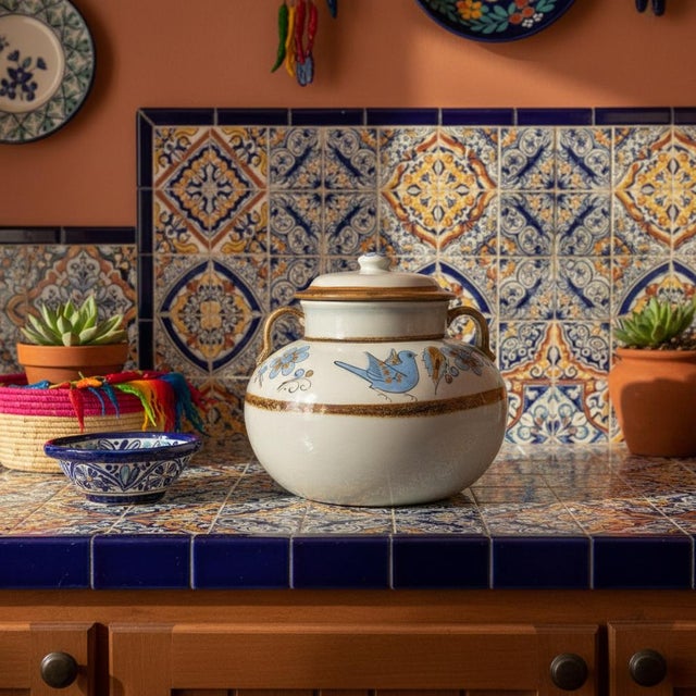 Ken Edwards El Palomar Blue Bird Tonala Pottery Large Canister Bean Pot With Lid For Sale - Image 11 of 11